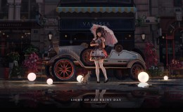 美少女拿着雨伞在夜晚城市动漫壁纸