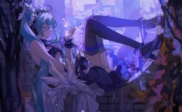 初音未来蓝色花瓣动漫壁纸