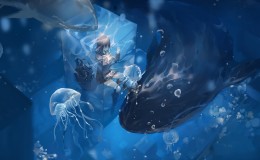 深海水底水母鲸鱼女孩动漫壁纸