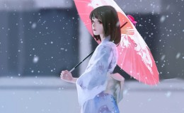 雪天撑伞的女孩和服动漫高清壁纸